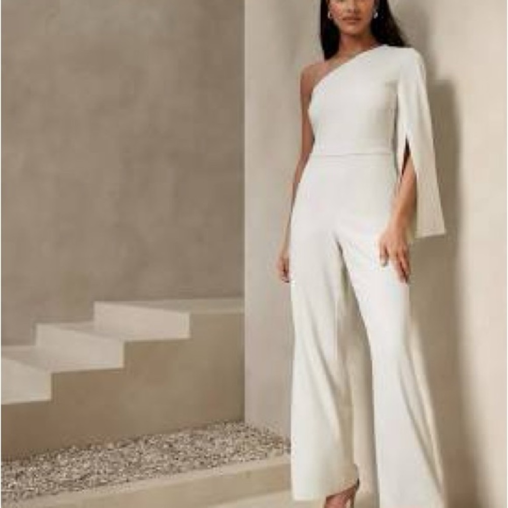 Banana Republic Factory Crepe One-Shoulder Cream Jumpsuit